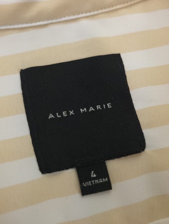 New Striped Cream Striped  and White Button-Front Peplum Belted dress Sz 4 - Picture 3 of 11